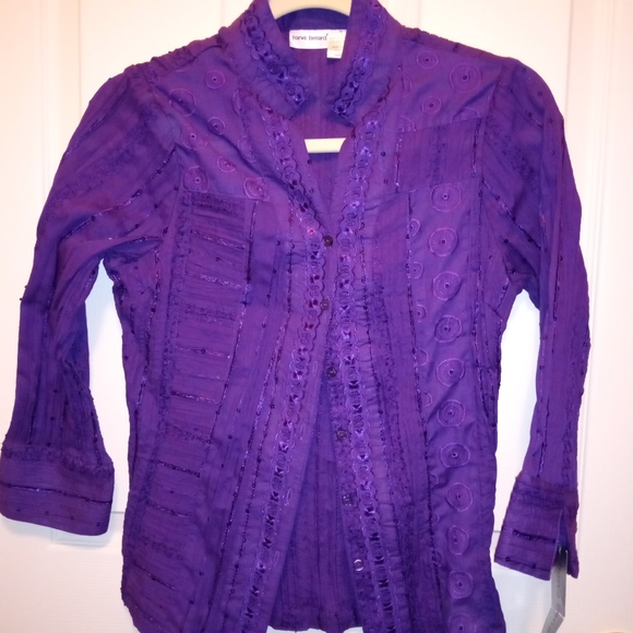Harve Bernard Eggplant Purple Evening Blouse Beads Embroidery Size Small - Picture 1 of 4
